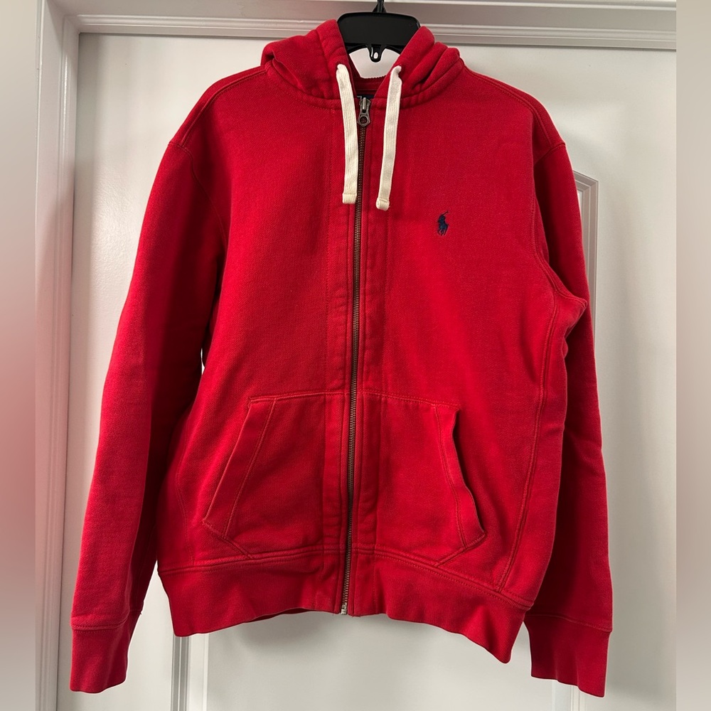 Ralph Lauren Polo heavy duty  red cotton polo jacket/sweatshirt. Full zip Size L